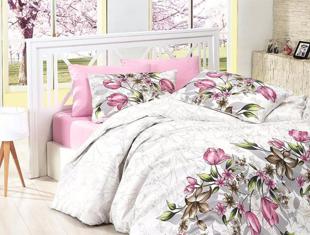 

Полуторный набор постельного белья 160*220 из Ранфорса Riella Pembe First Choice™