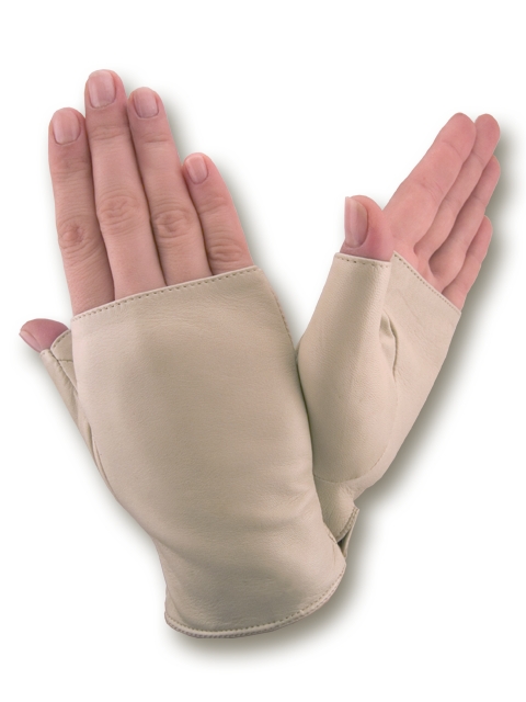 

Женские перчатки митенки кожаные GlovesUA мод.380 бежевые 7