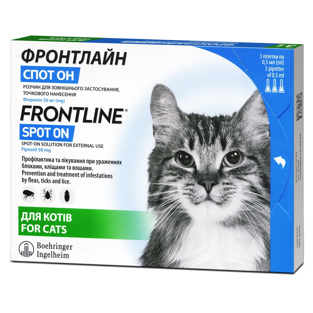 Капли Boehringer Ingelheim Фронтлайн Спот Он от блох и клещей для кошек ...