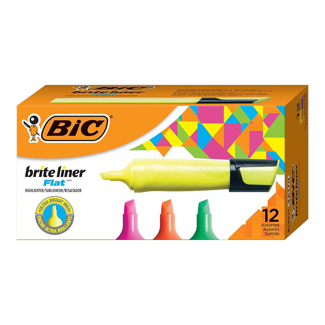 

Набір текстових маркерів 12 шт BIC Brite Liner Flat Highlighter Кольорові (BLPF11-AST) (B07MNBWBMW)