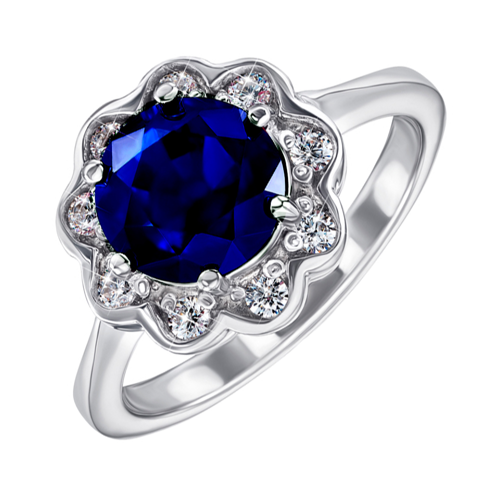 

Серебряное кольцо с сапфиром и фианитами 000144883 16 размера