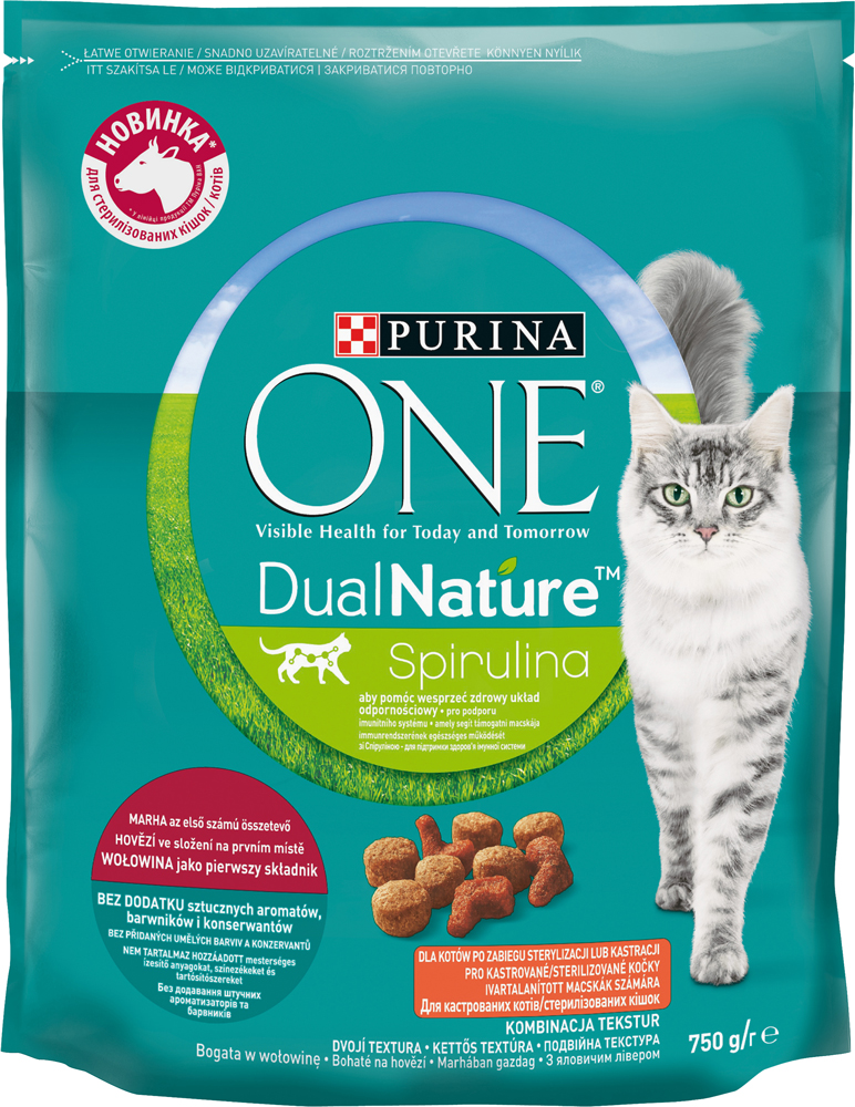 

Сухой полнорационный корм для стерилизованных кошек Purina One DualNature с говядиной 750 г (7613036716512)