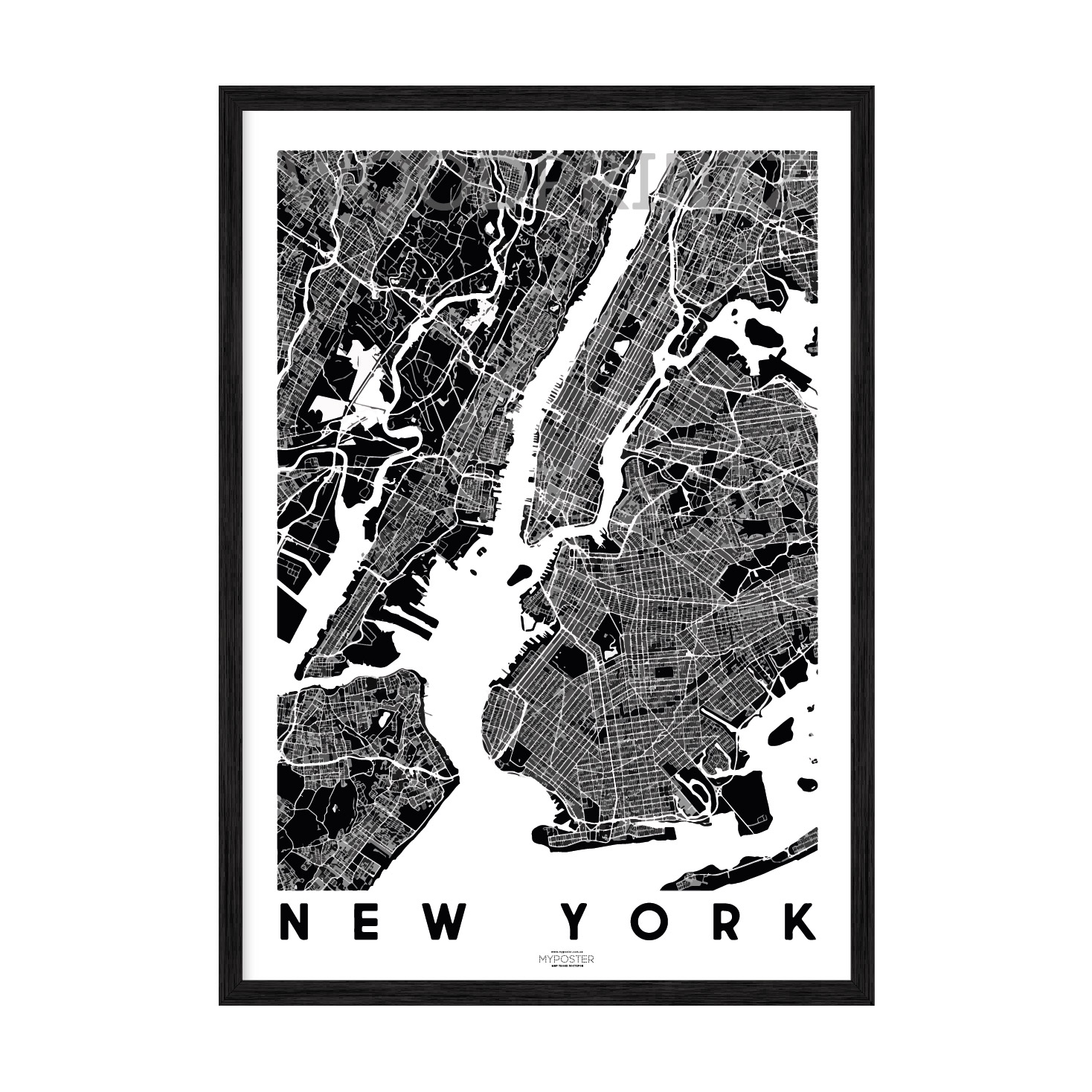 

Постер "New York" с антибликовым стеклом 596x840 мм в чёрной рамке
