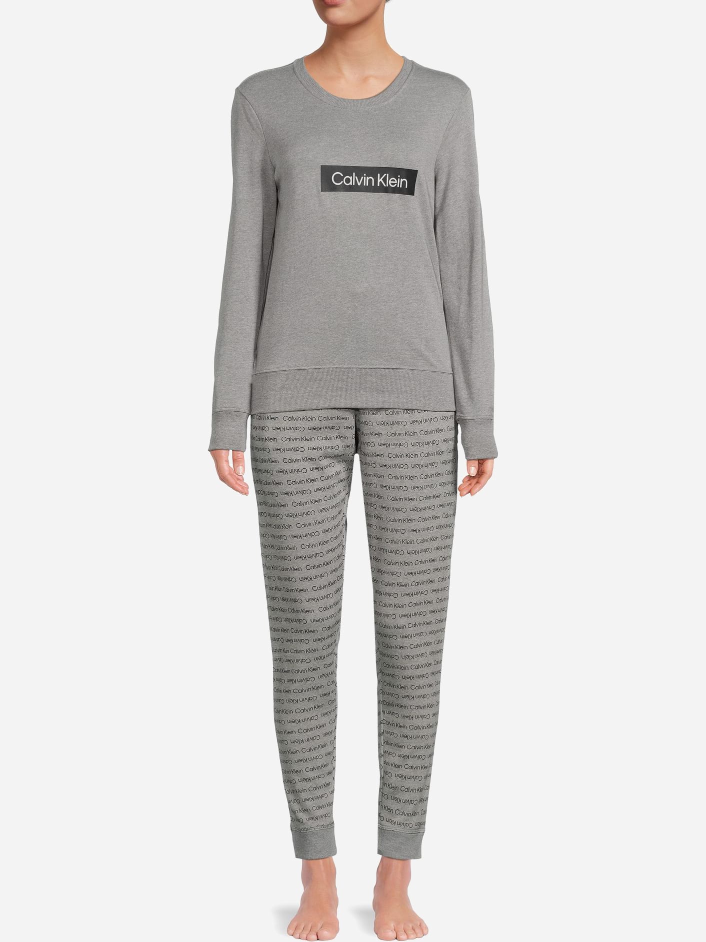 Акція на Піжама (світшот + штани) жіноча Calvin Klein 11329613 M Сіра від Rozetka