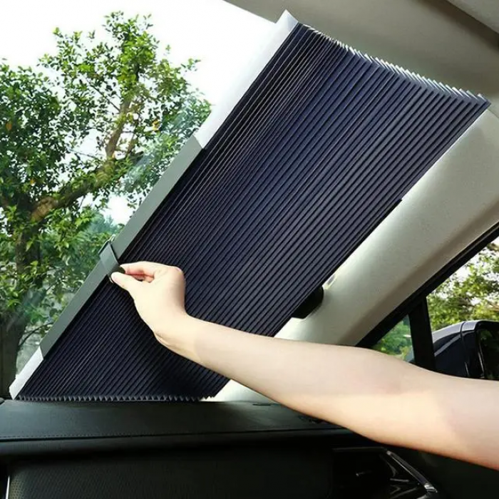 Солнцезащитная выдвижная шторка на лобовое стекло авто 70х155 см 4 .