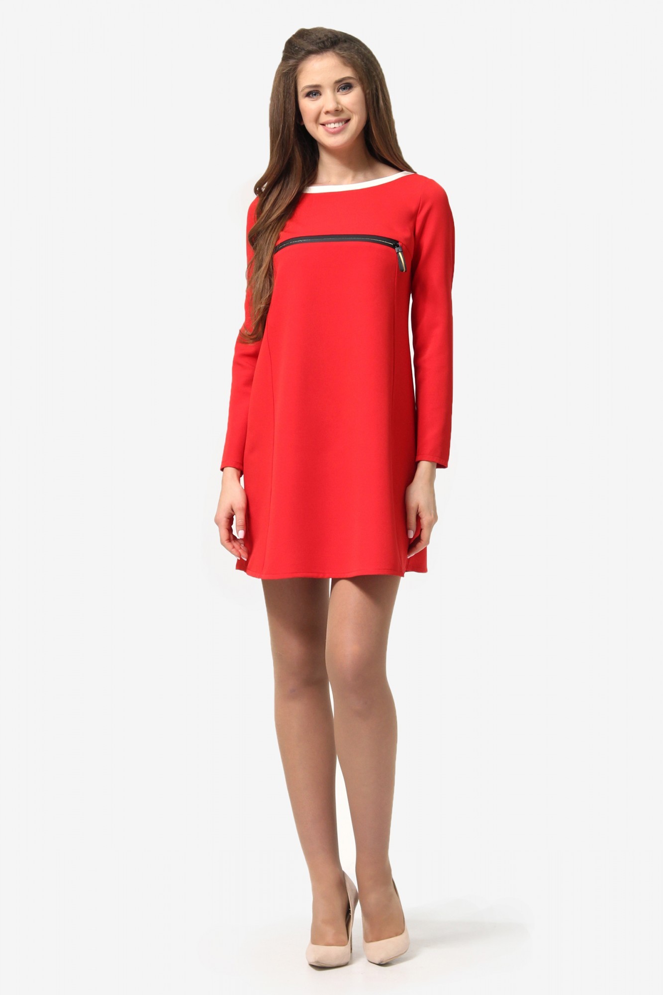 

Короткое платье с длинным рукавом Agata Webers, Дакка красный + молочный XXXL