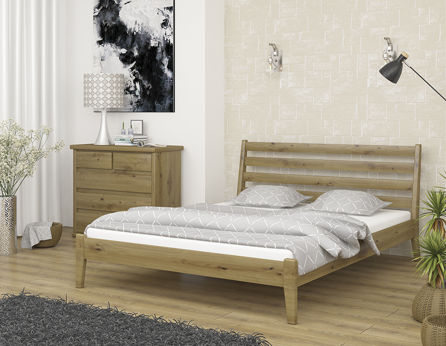 

Кровать двуспальная деревянная из сосны Челси MebiGrand в спальню 180x200 цвет Орех светлый