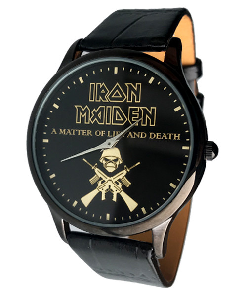 

Часы мужские наручные группа Айрон Мэйден (Iron Maiden), A Matter of Life and Death, черные, с черепом