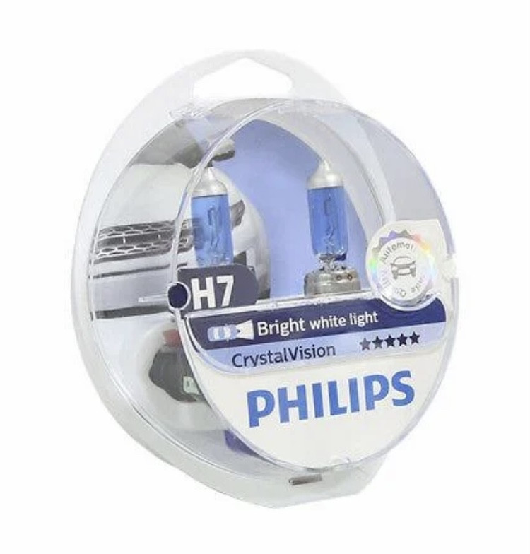 Галогенные лампы PHILIPS Crystal Vision H7 12V 55W ОРИГИНАЛ низкие