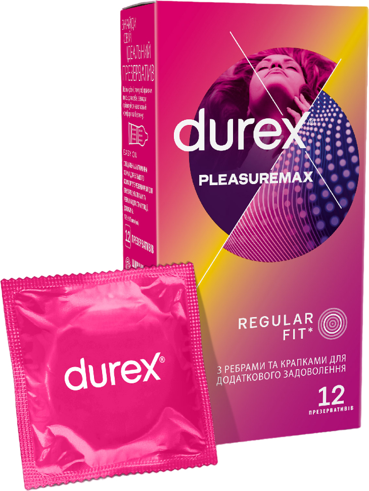 Презервативы латексные с силиконовой смазкой Durex Pleasuremax с ребрами и точками 12 шт 4744