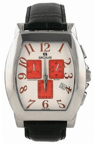 

Мужские наручные часы Seculus 4469.1.816 ss case, white with red eyes dial, black leather