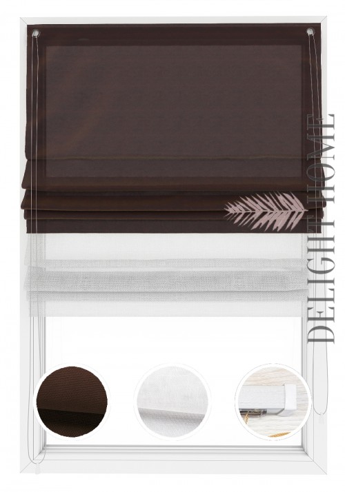 

Двойная римская штора Twin I&H Джуси велюр Шоколадный и Тюль Лён 100*170 см