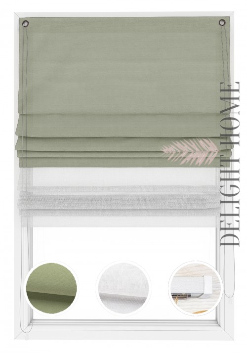 

Двойная римская штора Twin I&H Блекаут Нова Оливковый и Тюль Лён 80*170 см