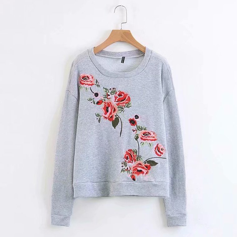 

Свитшот женский с цветочной вышивкой Flowers, серый Berni Fashion (S) Серый