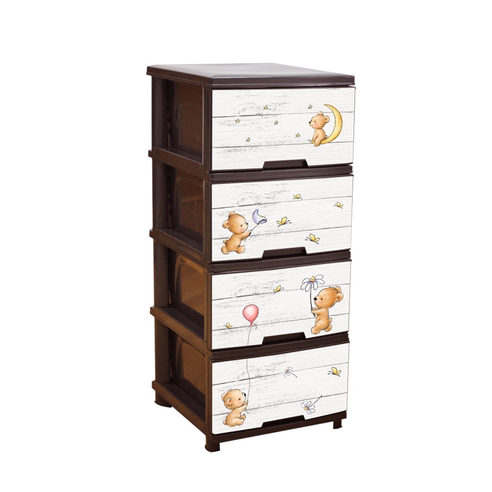 

Комод пластиковый на 4 ящика Алеана "Медвежата", Коричневый
