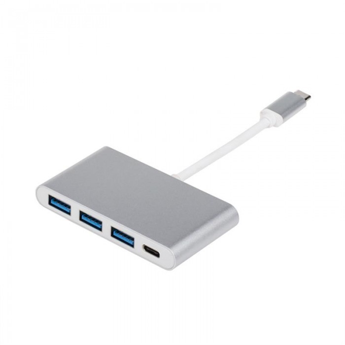 Концентратор USB 3хUSB3.0, USB TypeC, 0.1м, метал Silver