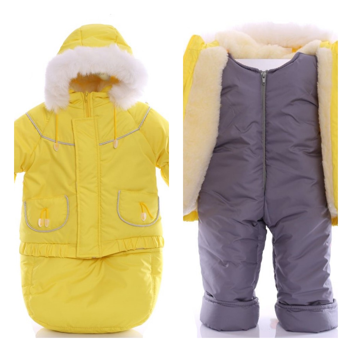 

Зимний костюм-тройка (конверт, курточка, полукомбинезон) от 0 до 3-х лет насыщенно желтый