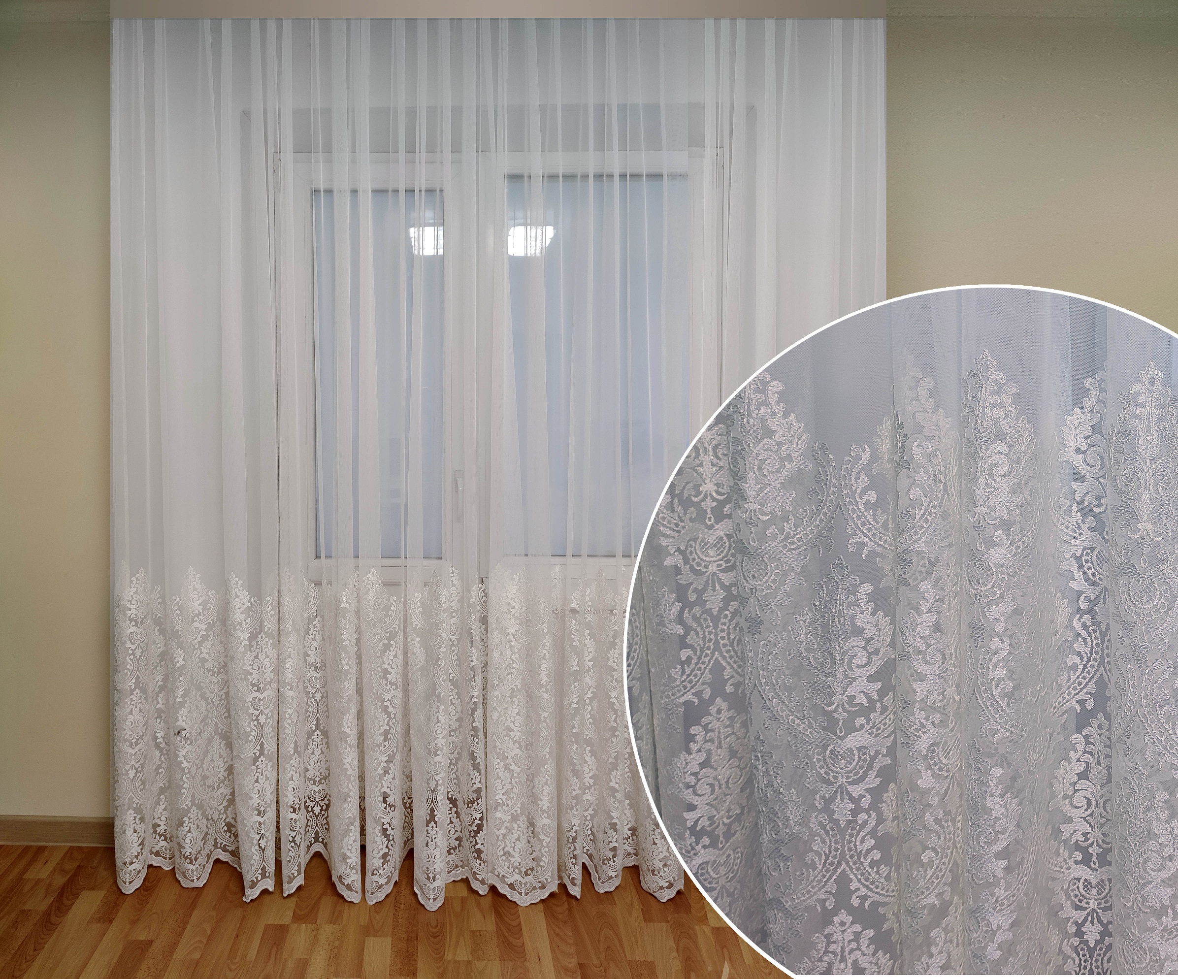 

Тюль с купоном Декор-Ин Королевская лилия Белая с вышивкой 255х600 (Vi 200502)