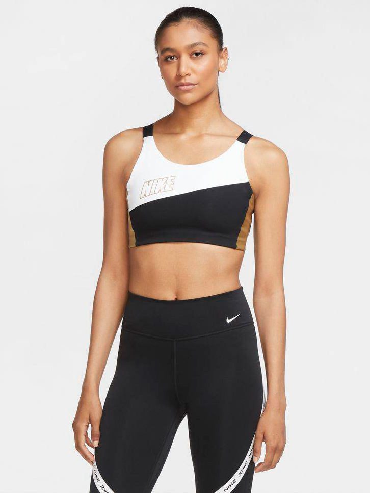 

Спортивный топ Nike Swoosh Mtlc Logo Bra Pad CT3758-100 XS Бело-черный
