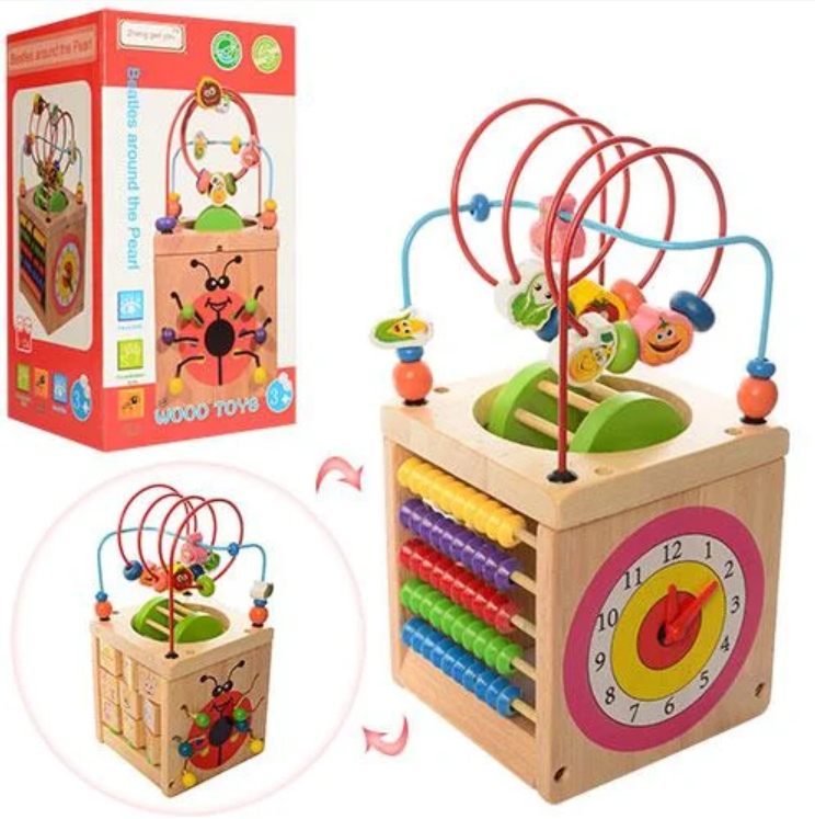 

Развивающая игрушка Toys Best Многофункциональная развивающая деревянная игрушка для детей Пальчиковый лабиринт Бизиборд Логический куб (1102)