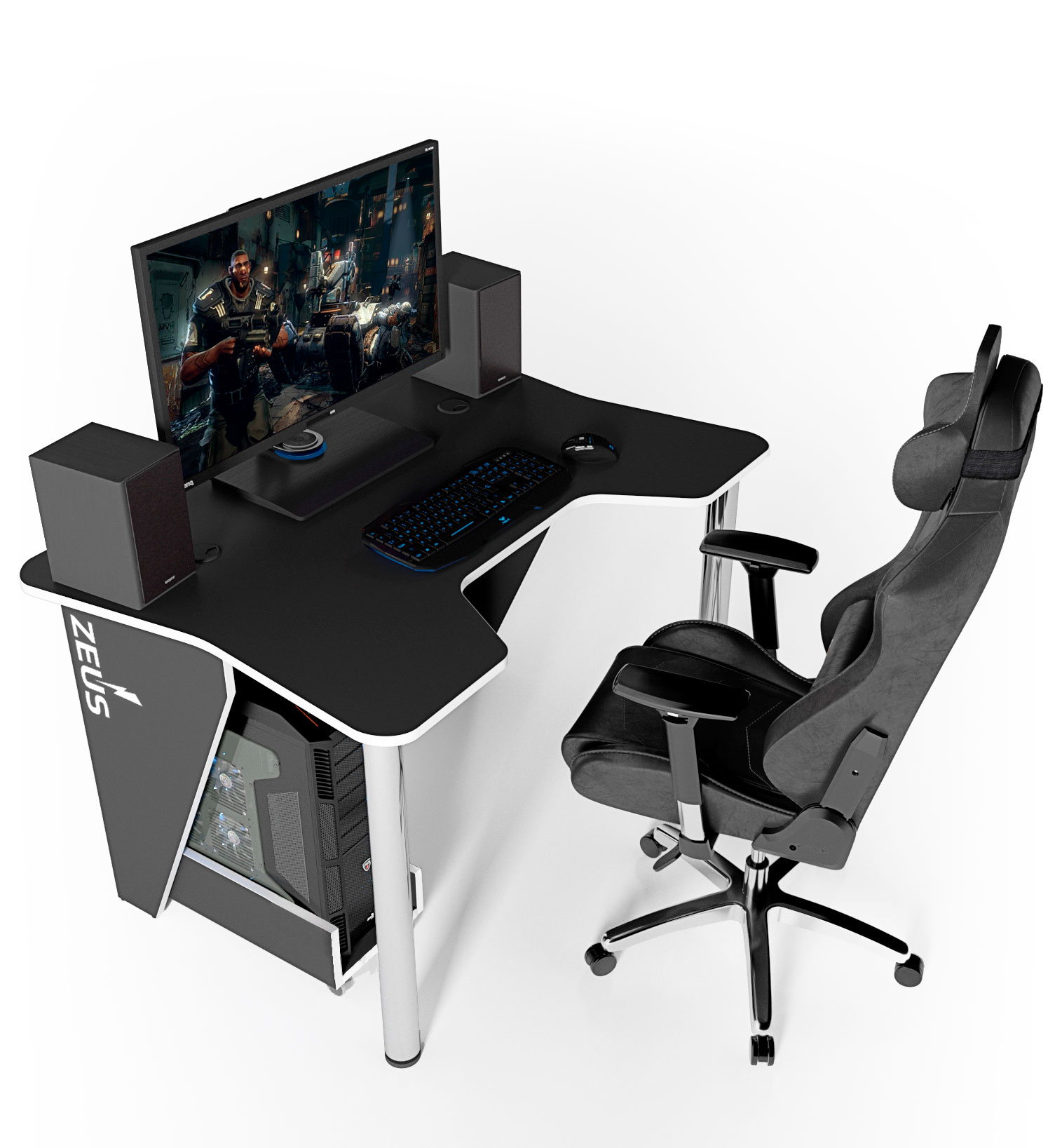

Стол геймерский эргономичный игровой из ЛДСП Igrok-3 черный/белый Zeus