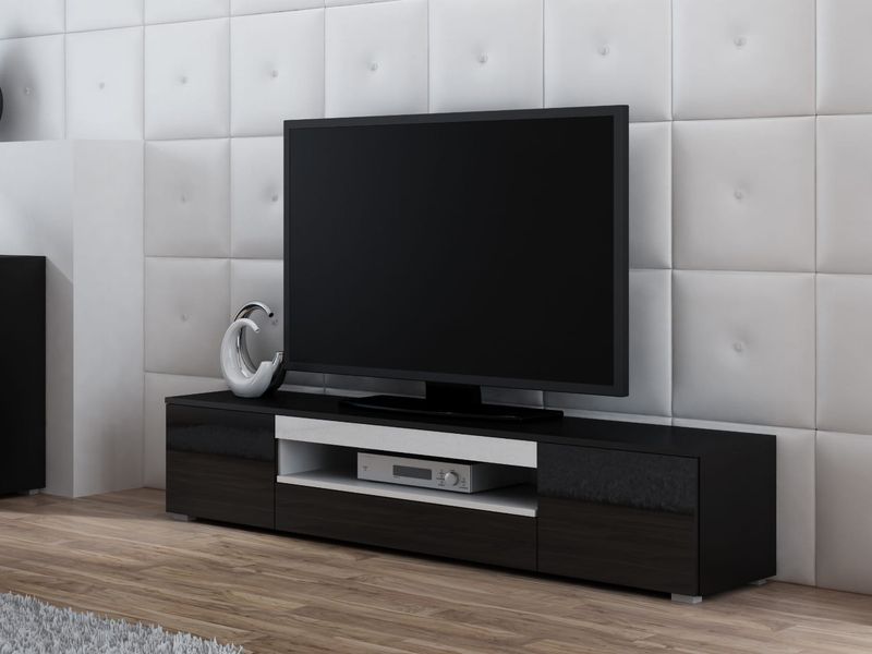 

Тумба под телевизор в гостиную из ламинированной ДСП и МДФ Viva Черный/Белый Сama Польша без подсветки