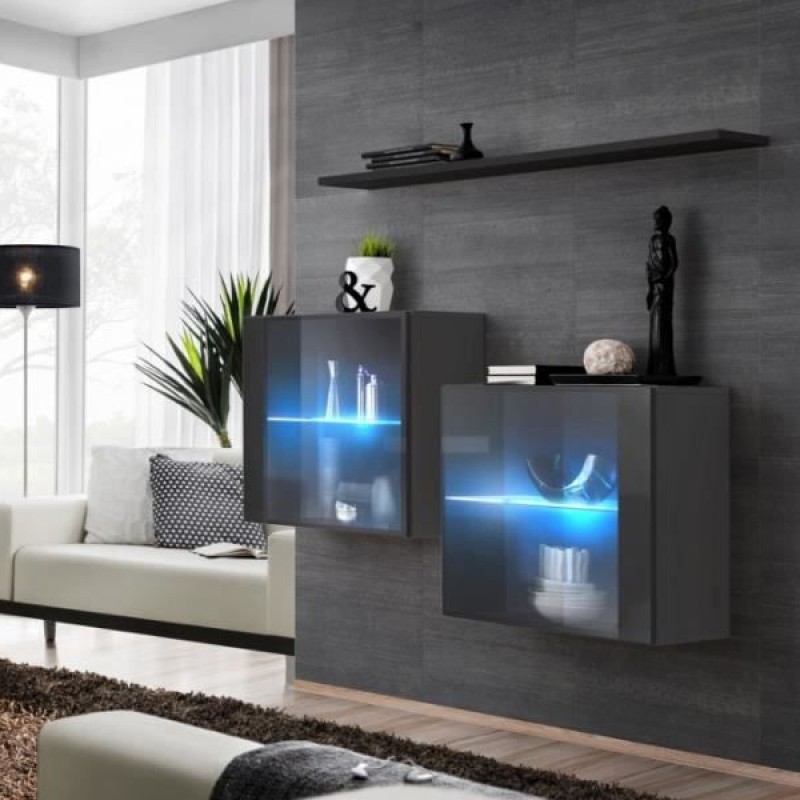 

Комплект из двух витрин и полки ДСП Кромка ПВХ Switch SB III ASM Meble Графит/Черный