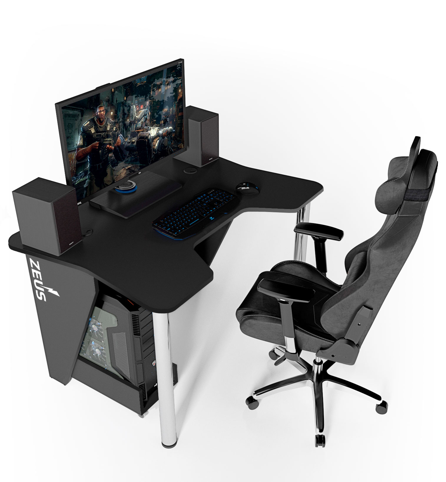 

Стол геймерский эргономичный игровой из ЛДСП Igrok-3 черный Zeus