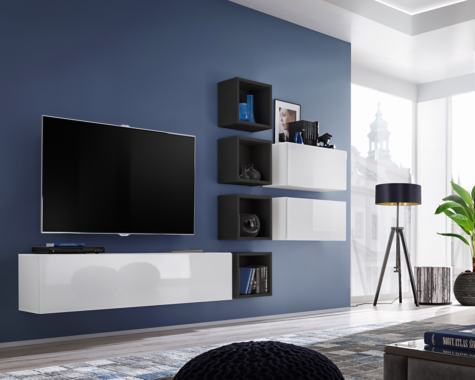

Гостиная стенка из ДСП System Blox VII ASM Meble Польша Белый/Черный