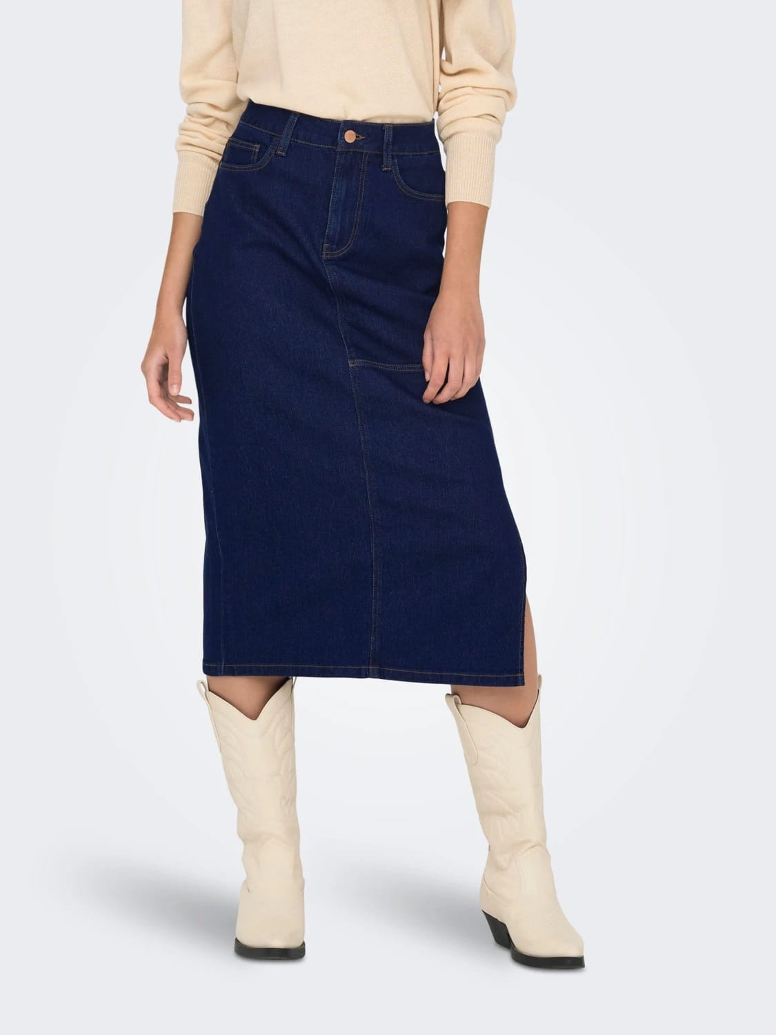 Акція на Спідниця джинсова міді літня пряма жіноча ONLY Skirts 15300608-57187 S Dark Blue Denim від Rozetka