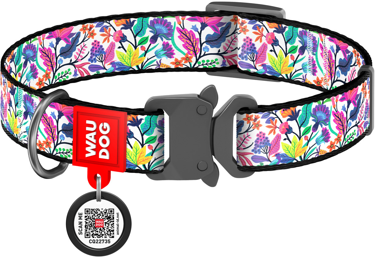 

Ошейник для собак нейлоновый Collar WAUDOG Nylon c QR паспортом, рисунок "Волшебные цветы", металлическая пряжка-фастекс, L, Ш 25 мм, Дл 31-49 см (5082)