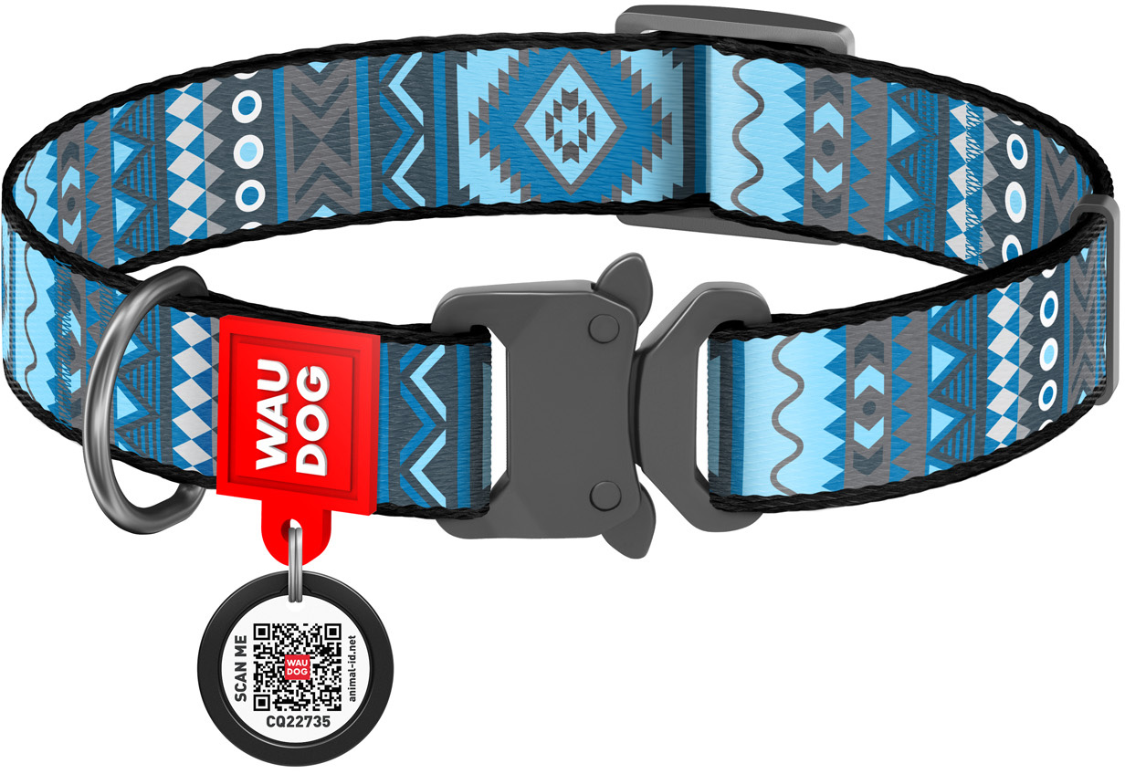 

Ошейник для собак нейлоновый Collar WAUDOG Nylon c QR паспортом, рисунок "Этно синий", металлическая пряжка-фастекс, XL, Ш 25 мм, Дл 35-58 см (5190)
