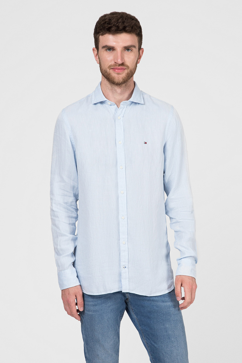 

Мужская голубая льняная рубашка SLIM CROSSHATCH Tommy Hilfiger S MW0MW10098