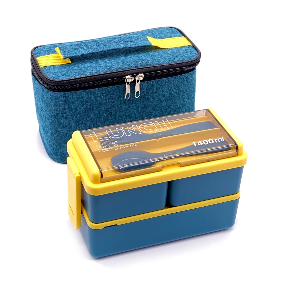Ланч набор 2в1 с ланч боксом и ланч бэгом Bento Set сине-желтый (LB ...