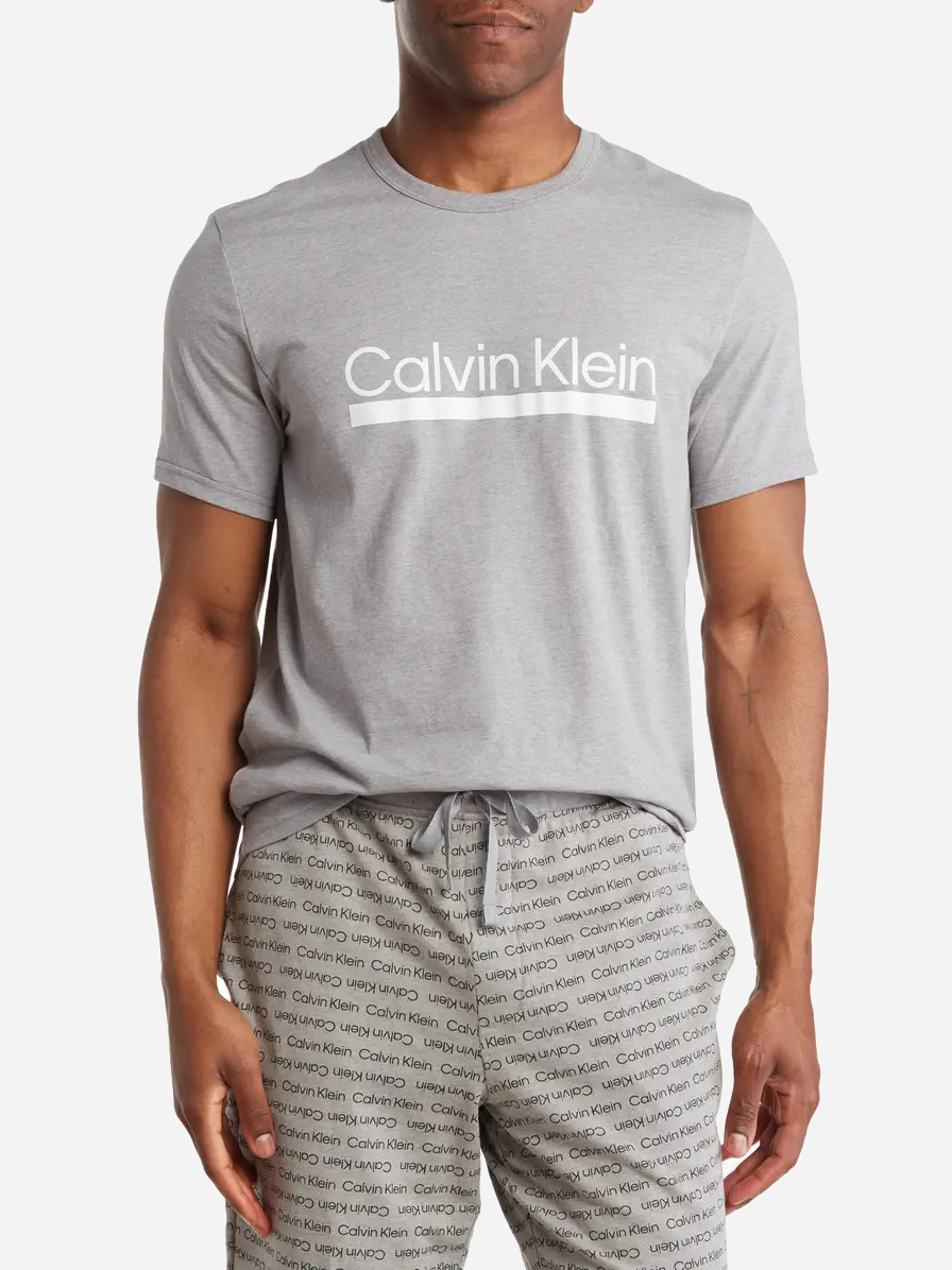 Акция на Піжамна футболка чоловіча великих розмірів бавовняна Calvin Klein 897271223 XL Сіра от Rozetka