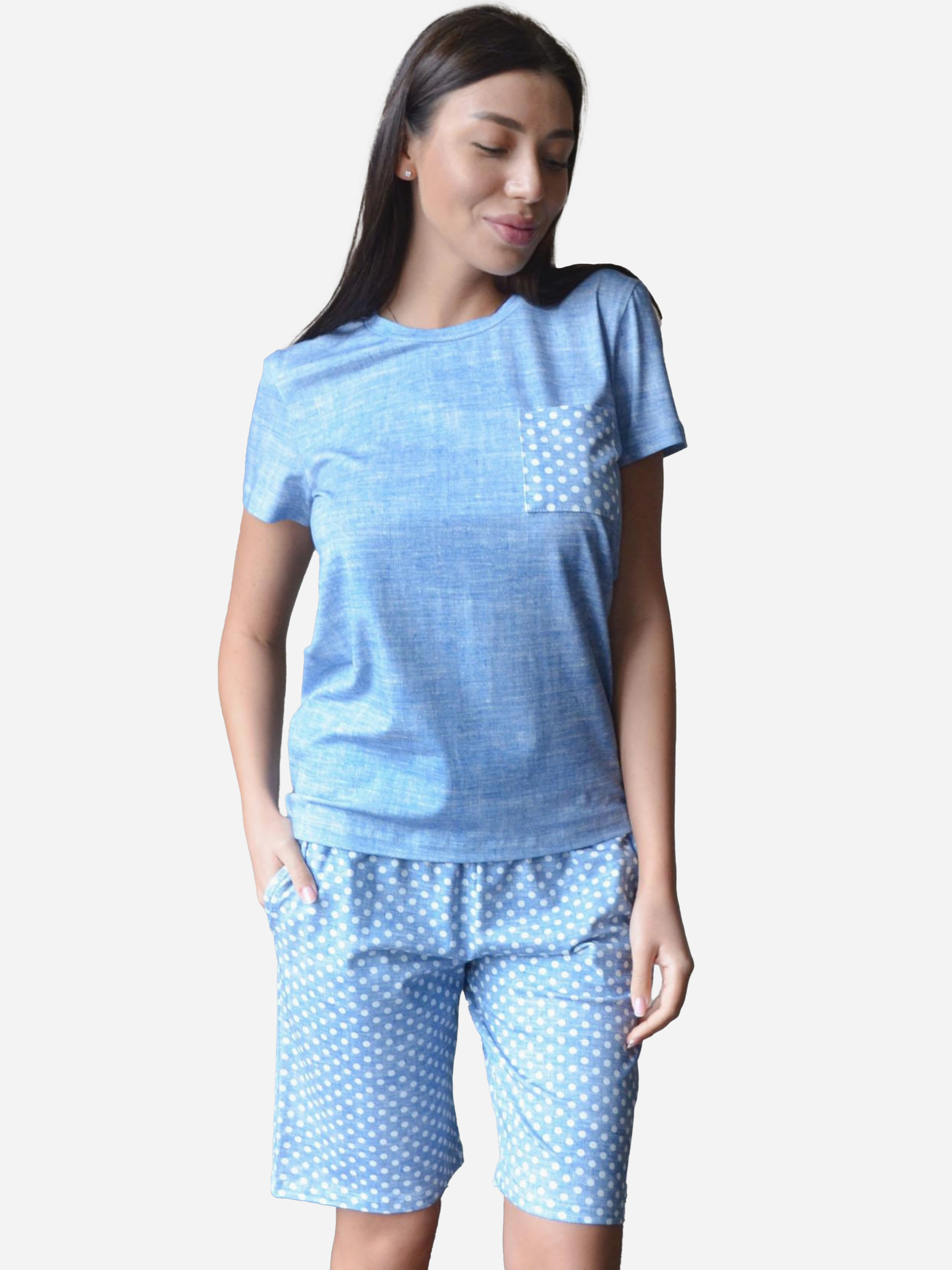 Акція на Піжама (футболка + шорти) жіноча великих розмірів Roksana Dominica 1385 2XL Блакитна від Rozetka