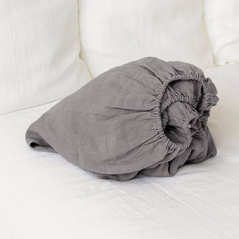 Простыня лен односпальная серого цвета на резинке 90Х200Х30 см – фото ...