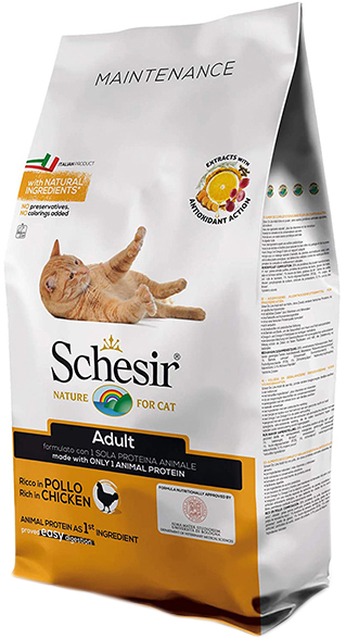 Сухой монопротеиновый корм для взрослых котов Schesir Cat Adult Chicken ...
