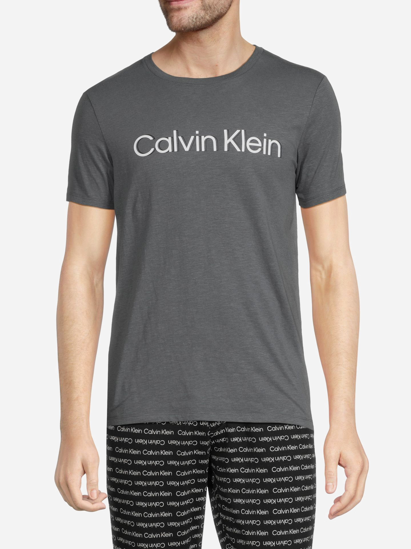 Акція на Піжамна футболка чоловіча бавовняна Calvin Klein 295899545 M Сіра від Rozetka
