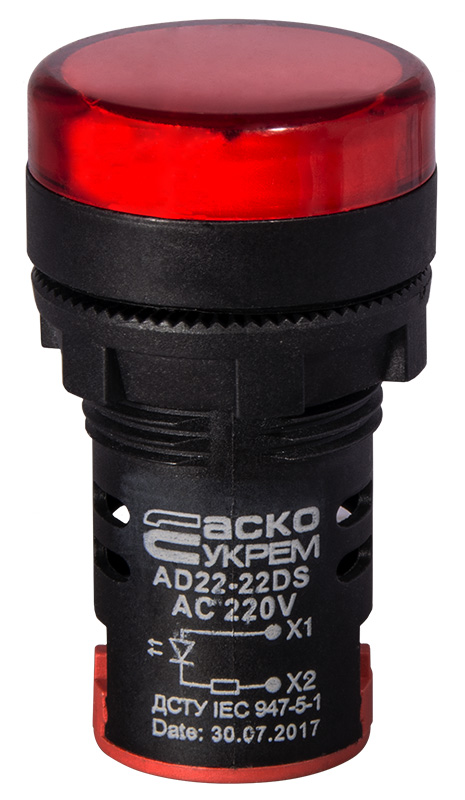 Лампа сигнальная 22мм красный LED 220V АC [A0140030038] AD22-22DS АСКО ...