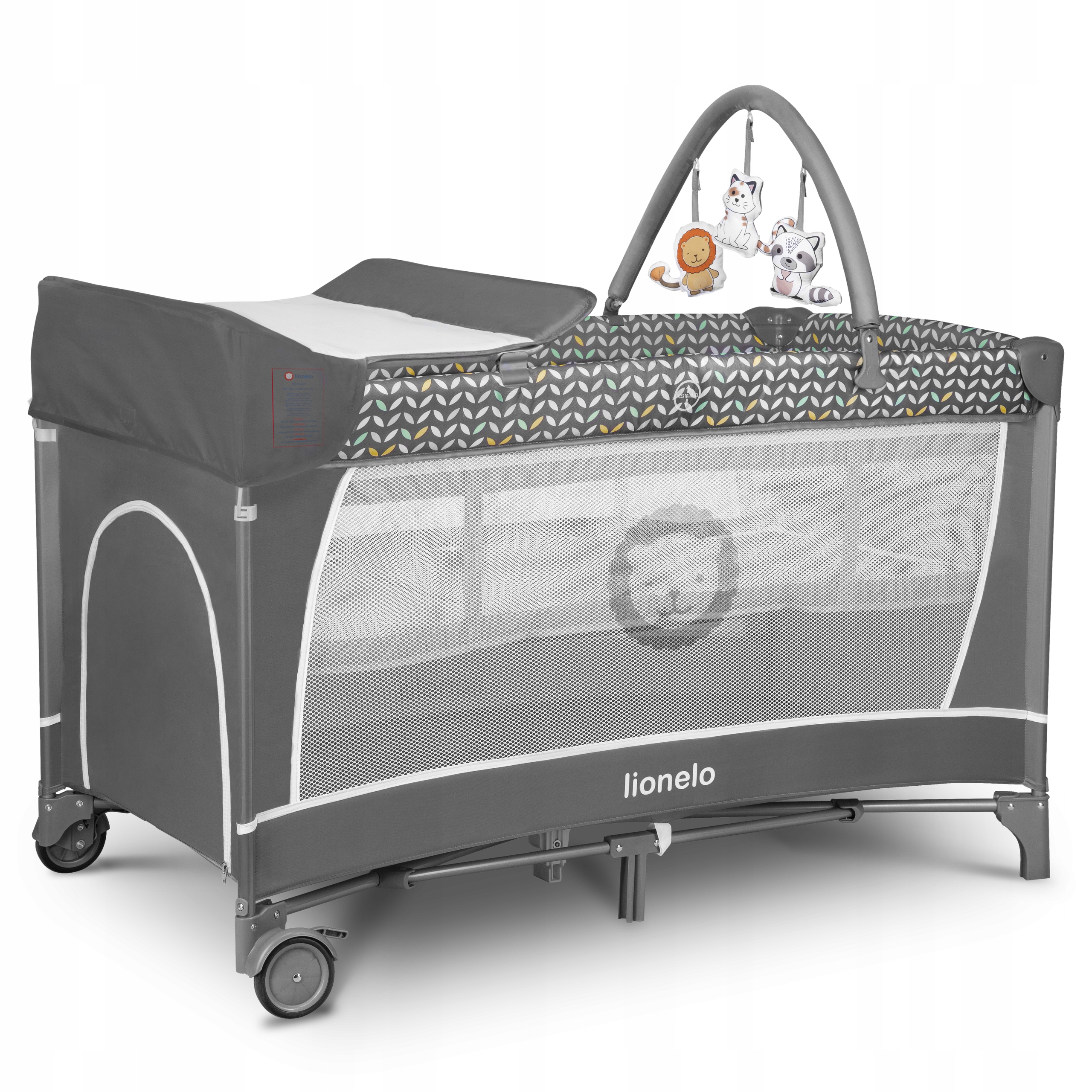 

Манеж-кроватка Lionelo Flower Grey scandi с пеленальным столиком и органайзером + система LockGuard + дуга и 3 игрушки