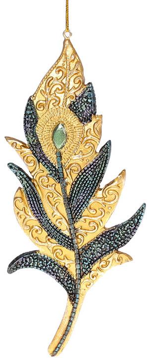

Набор 4 подвесные фигурки "Перо Павлина", 8х1х18см, темно-синий с золотом