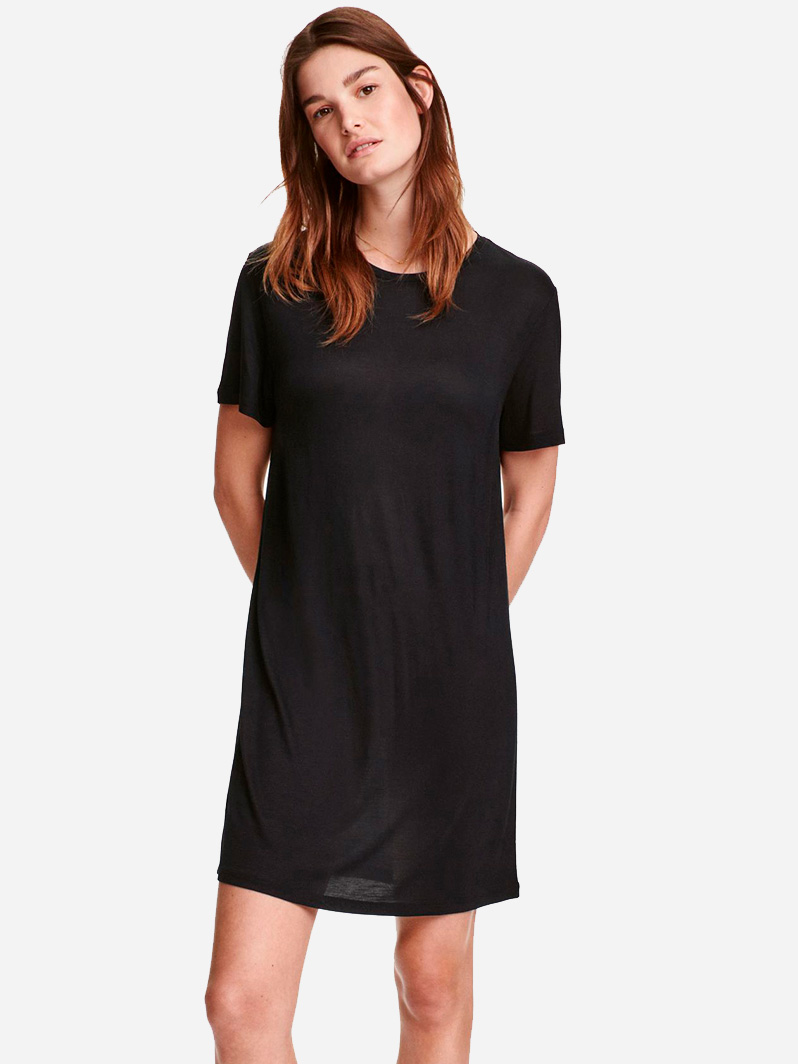 Акция на Сукня-футболка міні літня жіноча H&M 4044274001b82 XS Чорна от Rozetka