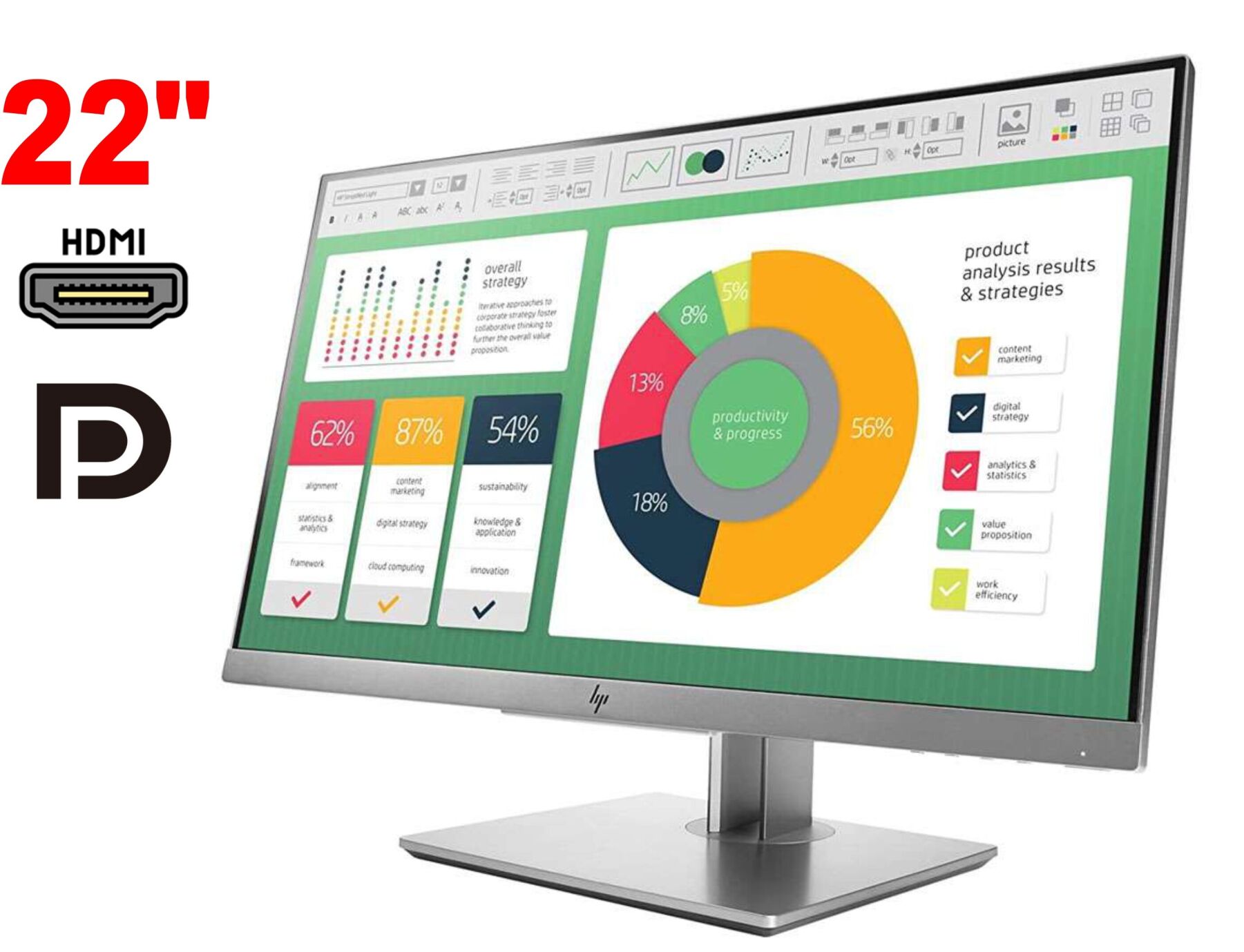 Монитор HP EliteDisplay E223 / 22" (1920x1080) IPS / 1x HDMI, 1x DP, 1x ...