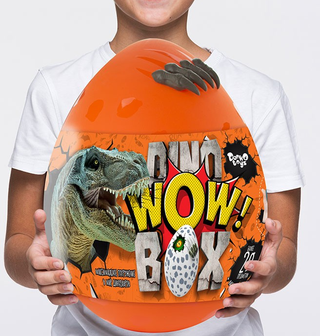

Детский игровой набор для творчества Dino WOW Box (Яйцо Динозавра, 20 сюрпризов), оранжевый