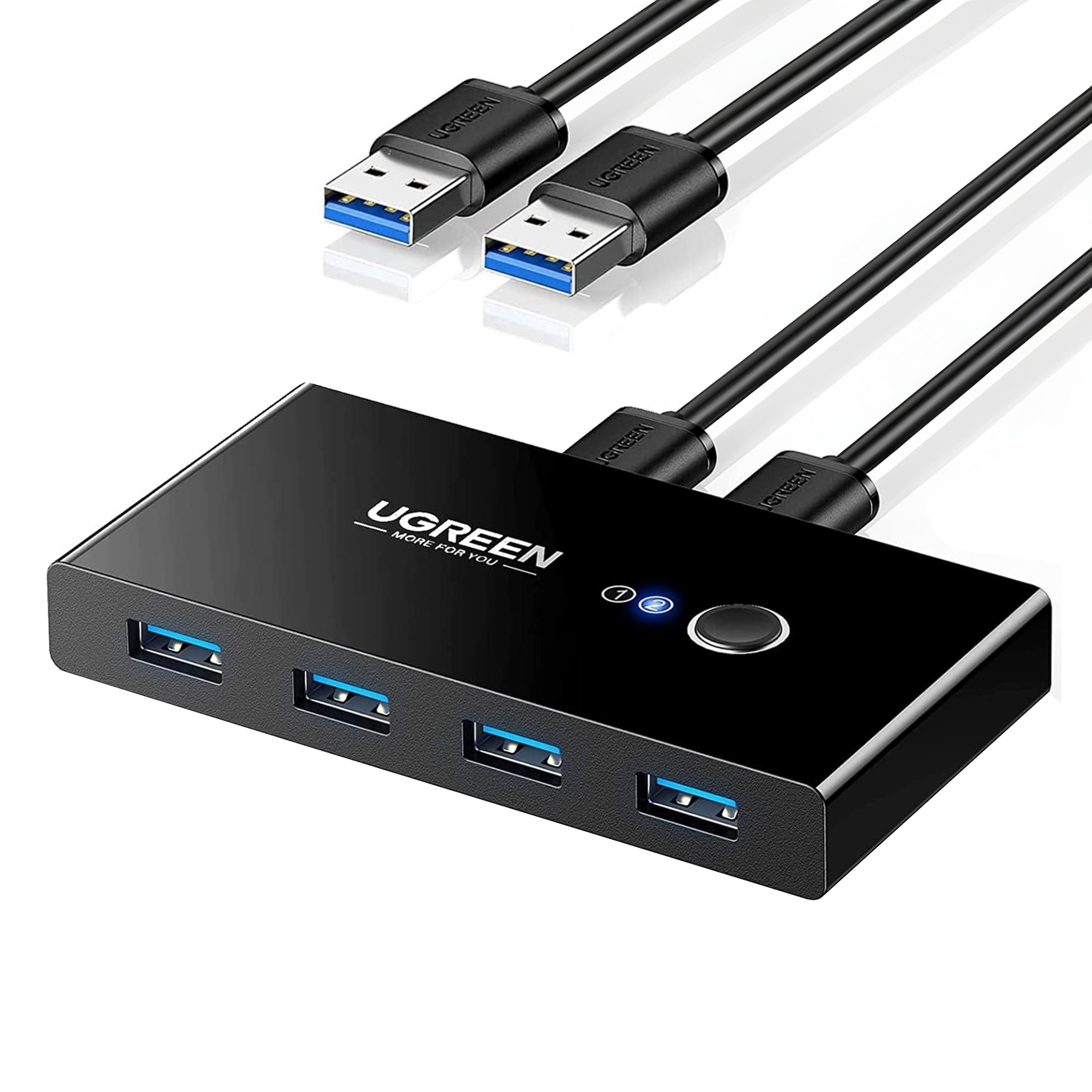 KVM-Переключатель Ugreen USB 3.0 4-портовый с 2 кабелями Свитч 5 Гбит/с ...