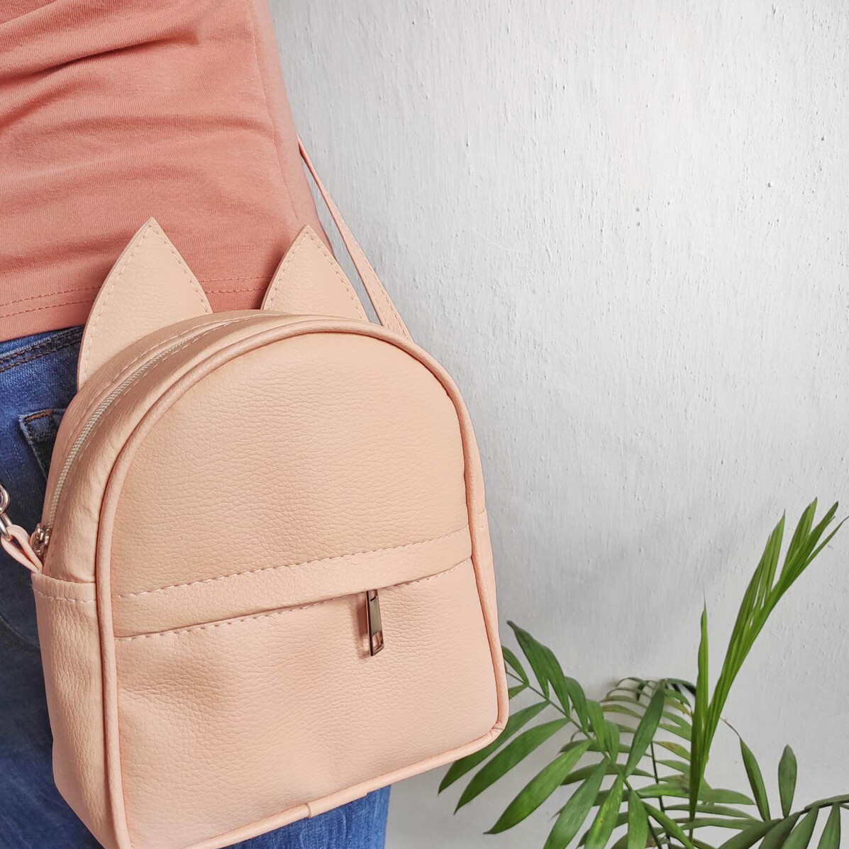 

Рюкзак сумка маленький "Cat" Presentville женский мини рюкзак с ушками кота пудровый из эко кожи