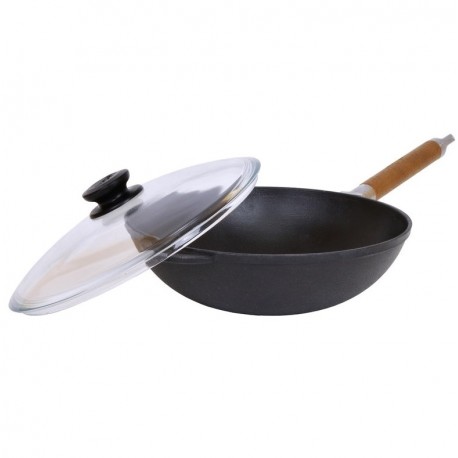 

Wok сковорода чугунная с ручкой и крышкой 24 см Биол 1524С