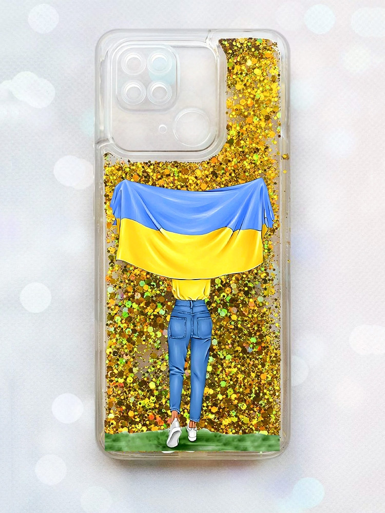Чехол с плавающими блестками на Xiaomi Redmi 10С Золотой :: Девушка с ...