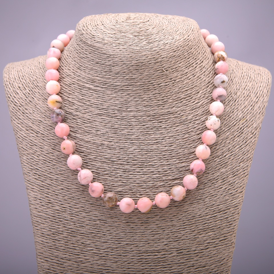 

Бусы из натурального камня Розовый Опал гладкий шарик, диаметр 10(+-)мм, длина 45см, ida38320